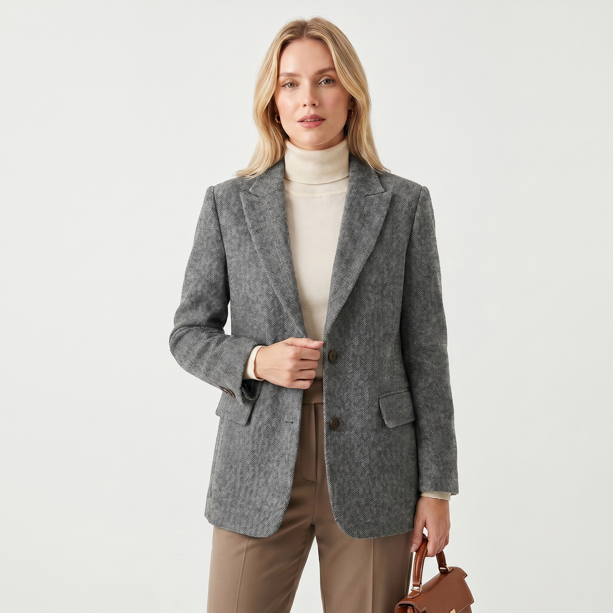 Women's Herringbone Wool Blend Tailored Blazer Edenforth