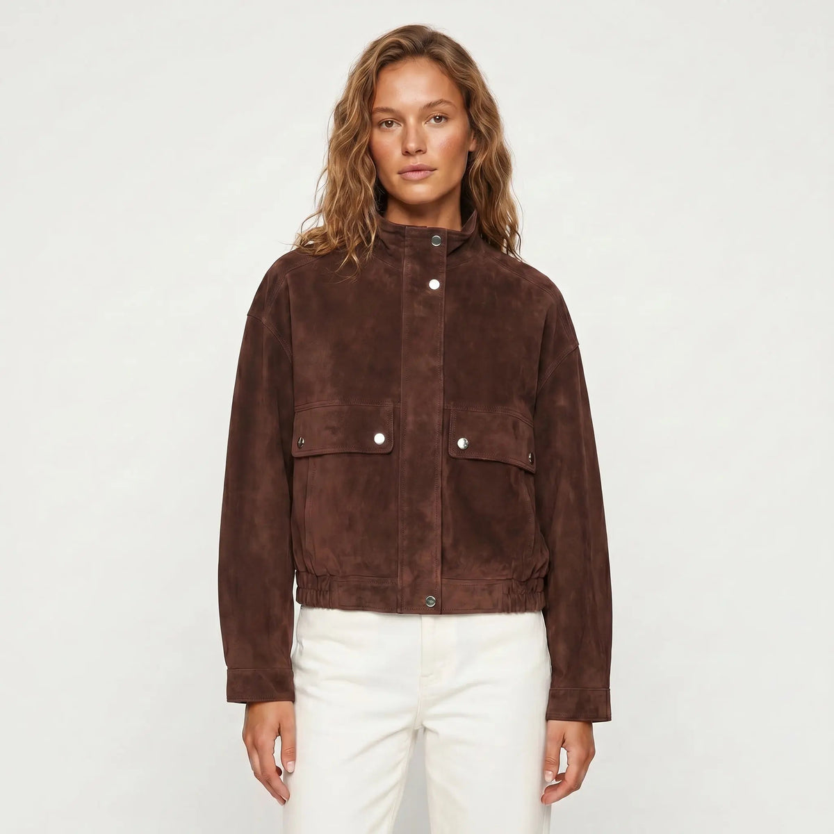 Women's Faux Suede Button Bomber Fall Jacket Edenforth