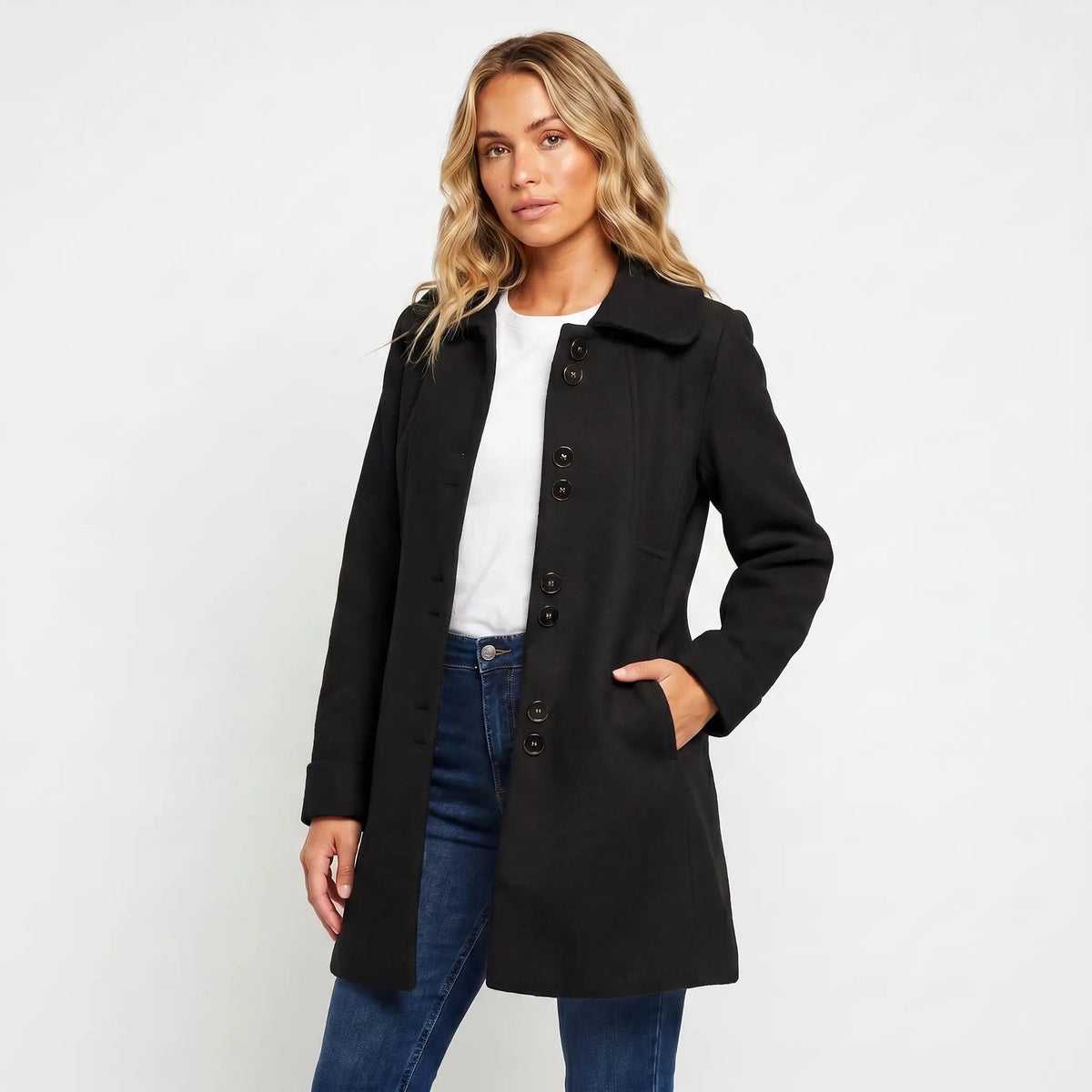 Women's Wool-Blend Collar Winter Coat Elegant Mid-Length Peacoat Edenforth