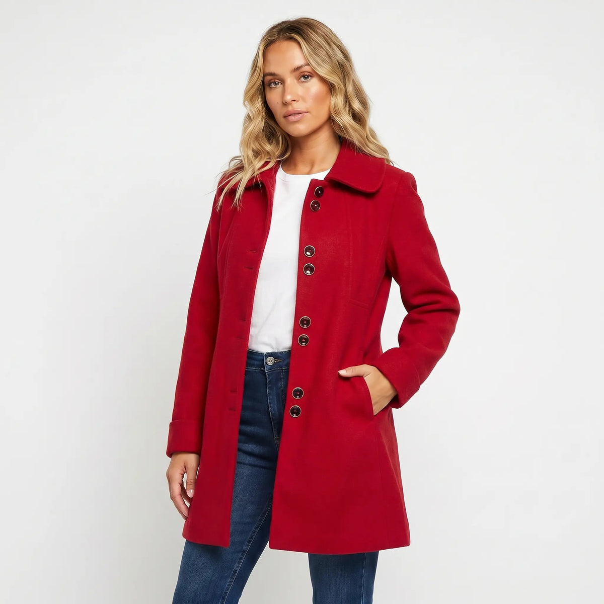 Women's Wool-Blend Collar Winter Coat Elegant Mid-Length Peacoat Edenforth