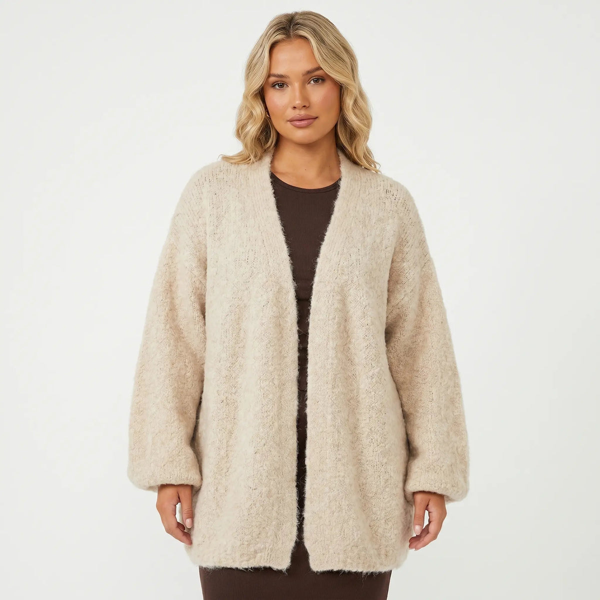 Women's Fluffy Winter Cardigan Brushed Knit Oversized Open-Front Edenforth