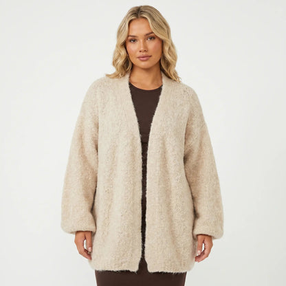 Women's Fluffy Winter Cardigan Brushed Knit Oversized Open-Front Edenforth