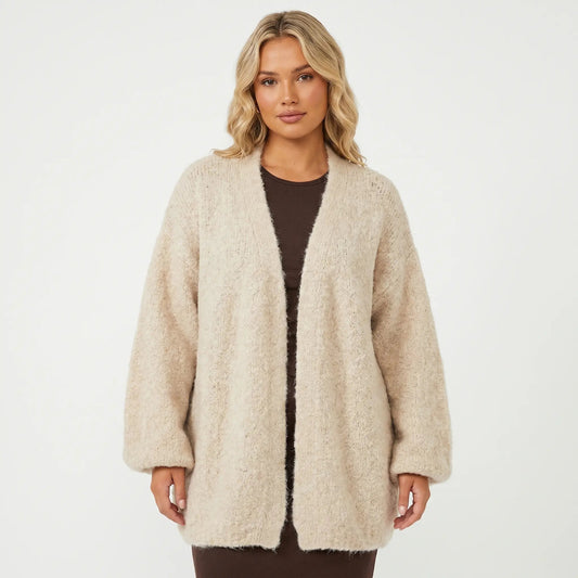 Women's Fluffy Winter Cardigan Brushed Knit Oversized Open-Front Edenforth