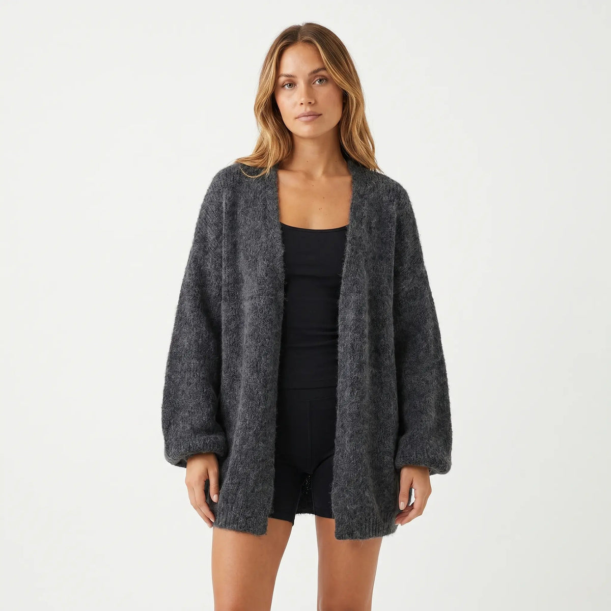 Women's Fluffy Winter Cardigan Brushed Knit Oversized Open-Front Edenforth