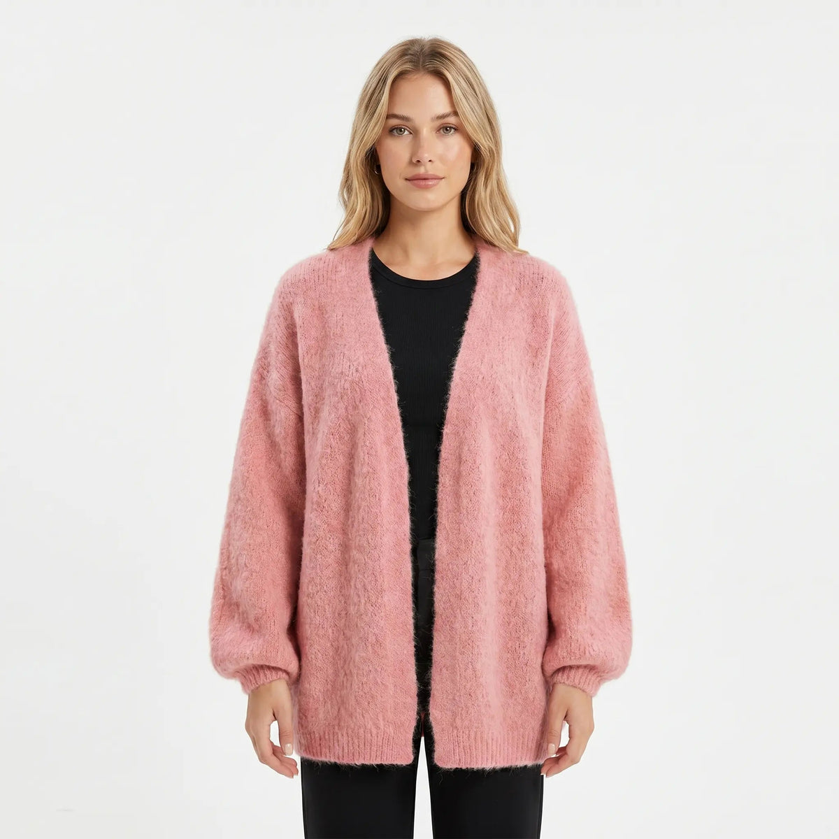 Women's Fluffy Winter Cardigan Brushed Knit Oversized Open-Front Edenforth