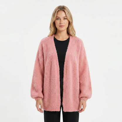 Women's Fluffy Winter Cardigan Brushed Knit Oversized Open-Front Edenforth