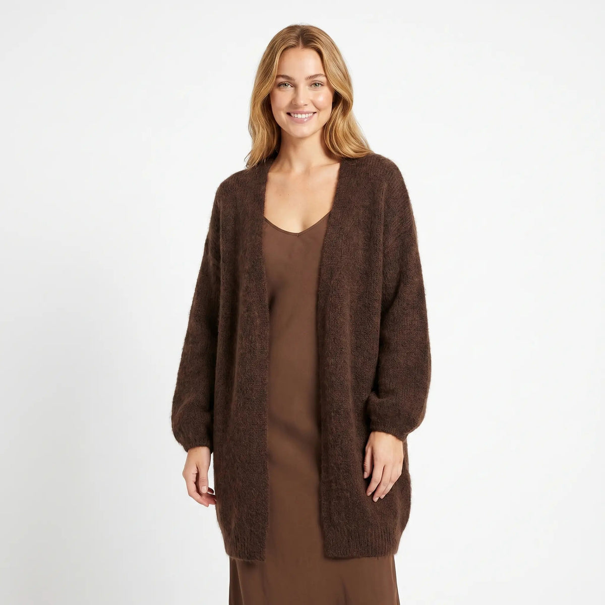 Women's Fluffy Winter Cardigan Brushed Knit Oversized Open-Front Edenforth