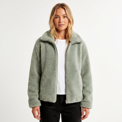 Women's Ladies Sherpa Winter Jacket Stand Collar Two-Way Zip Edenforth