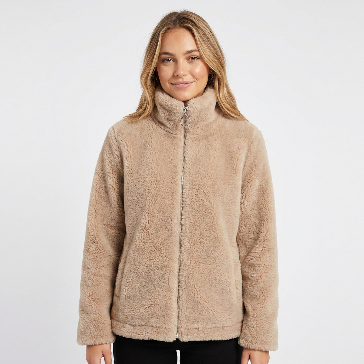 Women's Ladies Sherpa Winter Jacket Stand Collar Two-Way Zip Edenforth