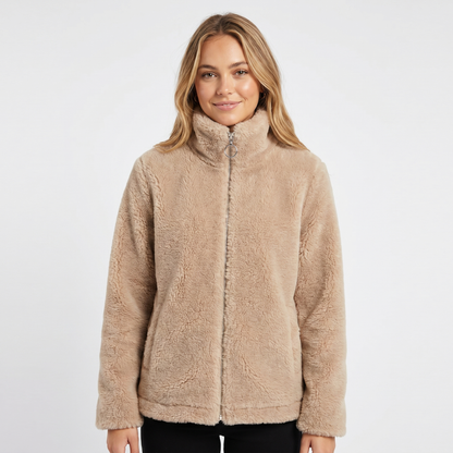 Women's Ladies Sherpa Winter Jacket Stand Collar Two-Way Zip Edenforth