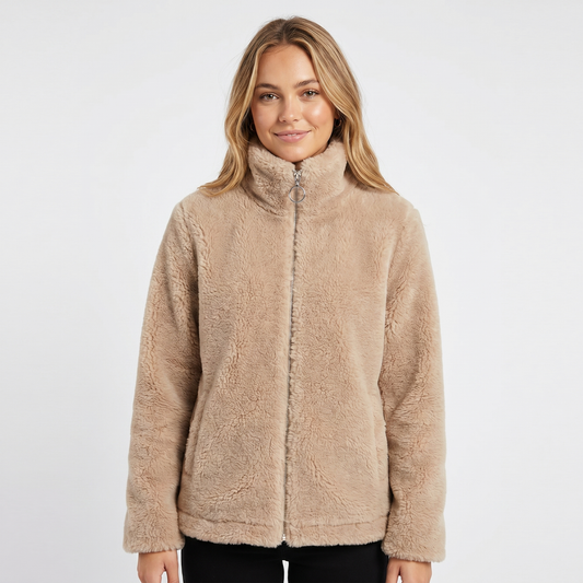 Women's Ladies Sherpa Winter Jacket Stand Collar Two-Way Zip Edenforth