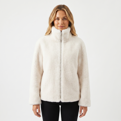 Women's Ladies Sherpa Winter Jacket Stand Collar Two-Way Zip Edenforth