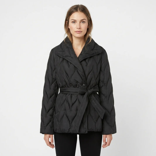 Women's Oversized Quilted Winter Jacket Belted Shawl Collar Edenforth