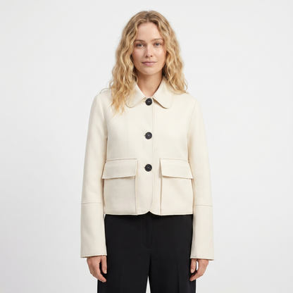 Women's Brown Suede Jacket Cropped Collared Button-Up Edenforth