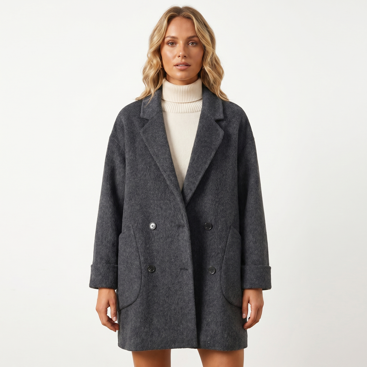 Women's Wool Double-Breasted Winter Coat Oversized Mid-Length Edenforth