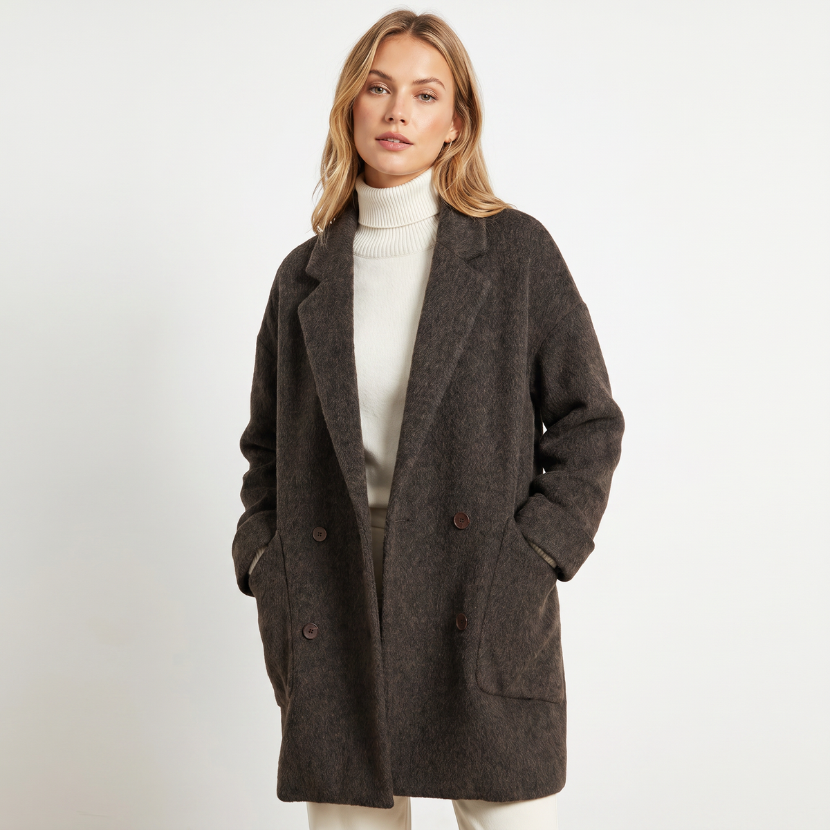 Women's Wool Double-Breasted Winter Coat Oversized Mid-Length Edenforth