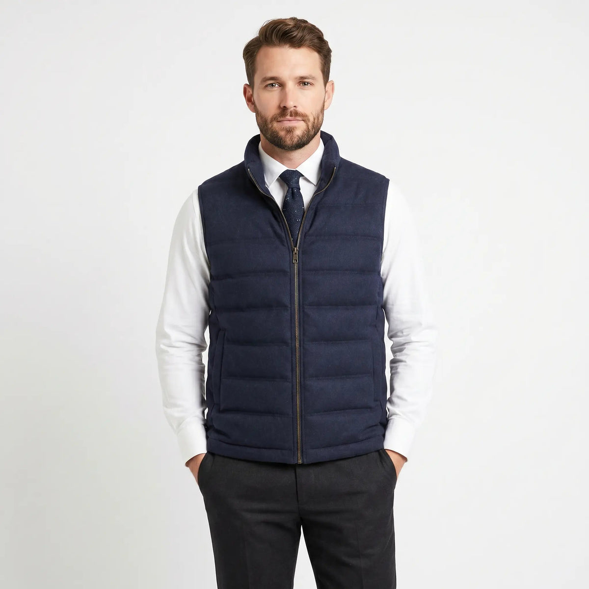 Men's Quilted Winter Vest Wool-Look Stand Collar Zip-Up Edenforth
