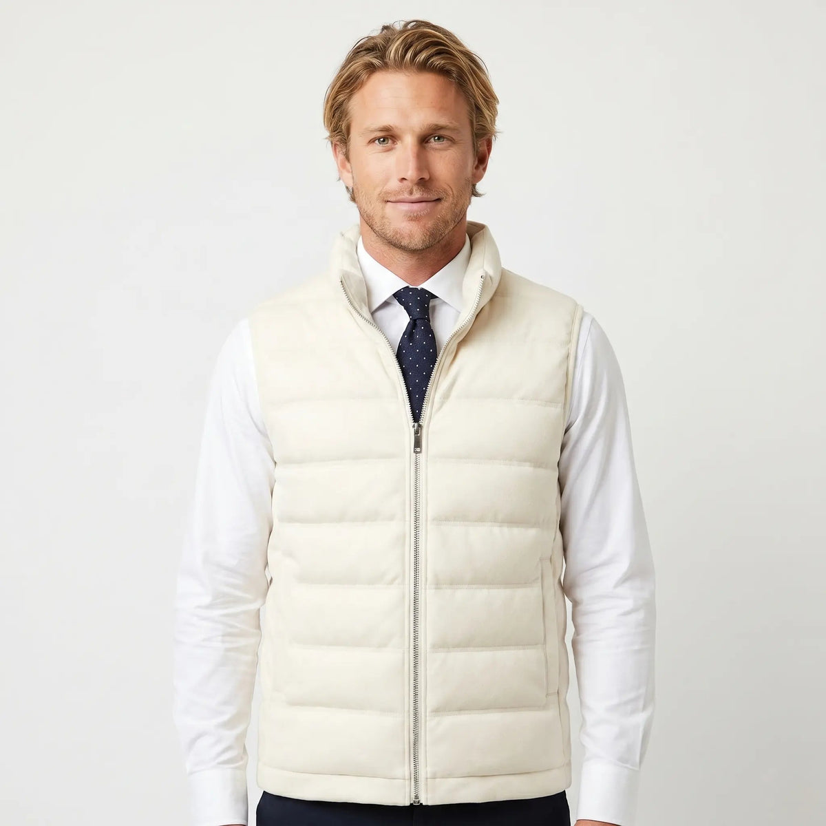Men's Quilted Winter Vest Wool-Look Stand Collar Zip-Up Edenforth