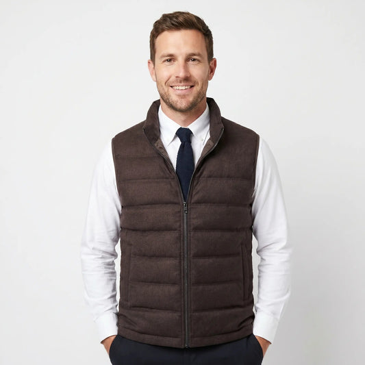 Men's Quilted Winter Vest Wool-Look Stand Collar Zip-Up Edenforth
