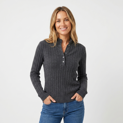 Women's Ribbed Knit Henley Stand Collar Long-Sleeve Winter Edenforth