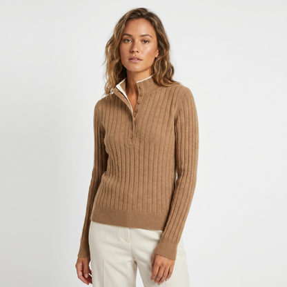 Women's Ribbed Knit Henley Stand Collar Long-Sleeve Winter Edenforth