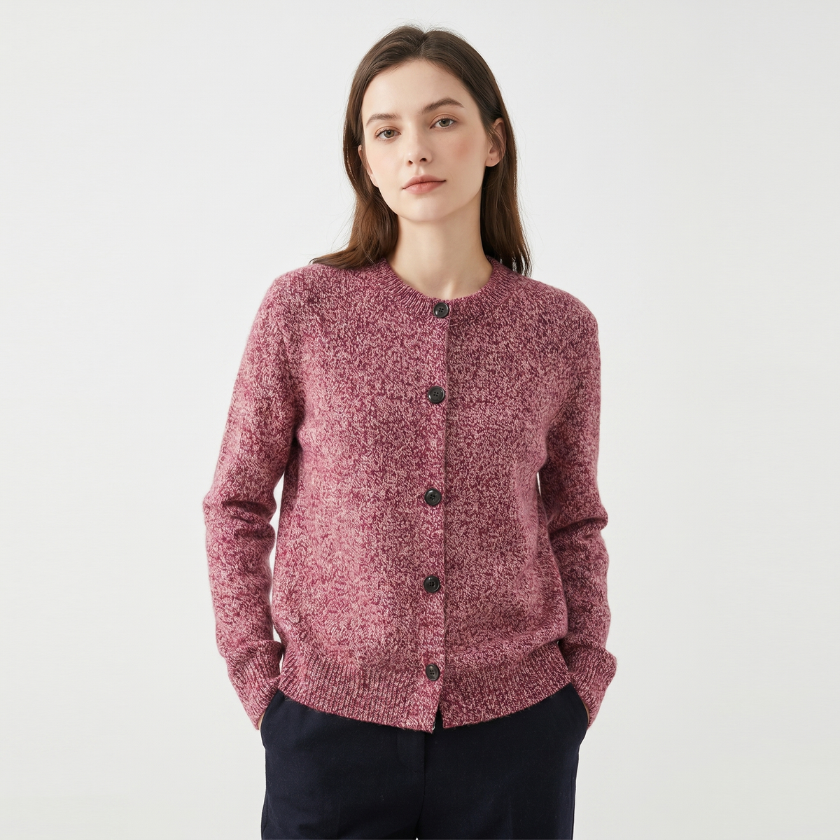 Women's Winter Cardigan Marl Knit Button-Through Crew-Neck Edenforth