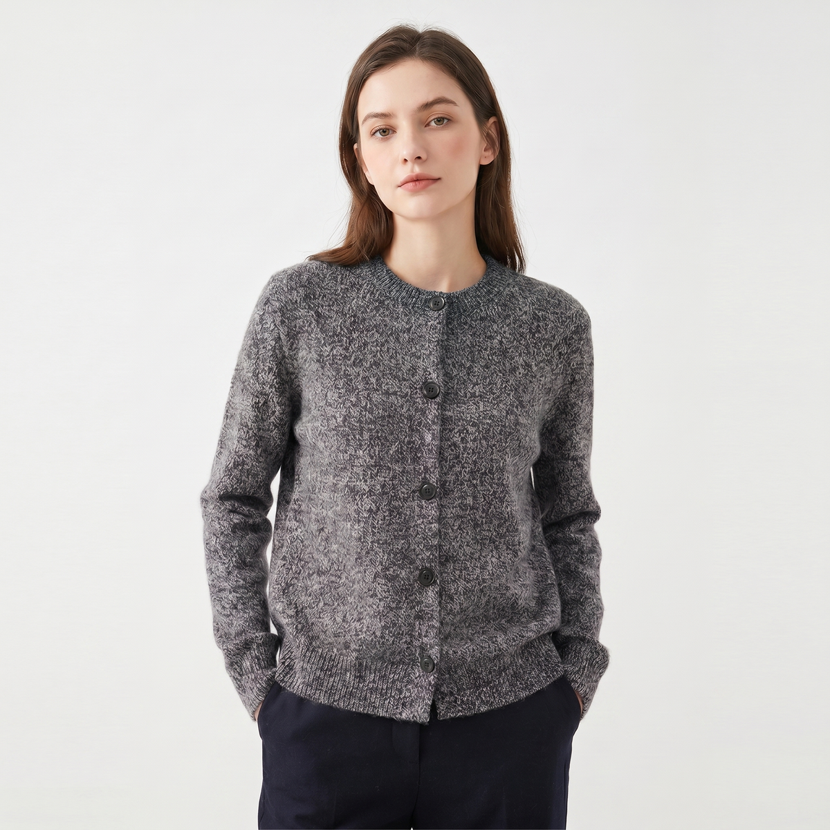 Women's Winter Cardigan Marl Knit Button-Through Crew-Neck Edenforth