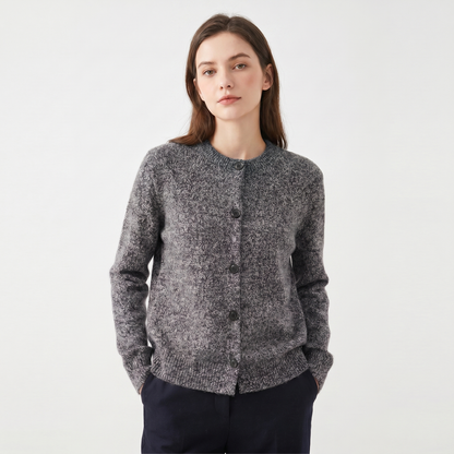 Women's Winter Cardigan Marl Knit Button-Through Crew-Neck Edenforth