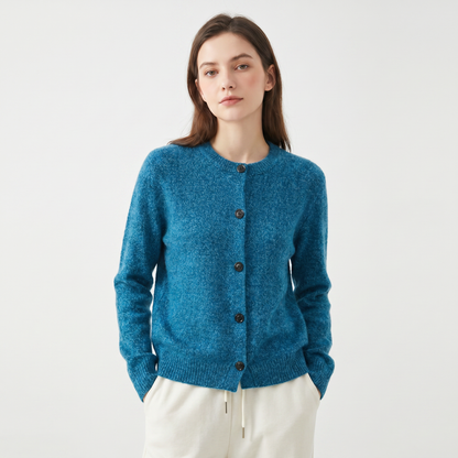 Women's Winter Cardigan Marl Knit Button-Through Crew-Neck Edenforth