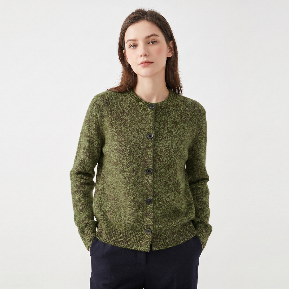 Women's Winter Cardigan Marl Knit Button-Through Crew-Neck Edenforth