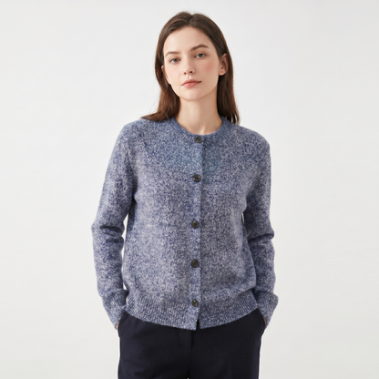 Women's Winter Cardigan Marl Knit Button-Through Crew-Neck Edenforth