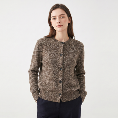 Women's Winter Cardigan Marl Knit Button-Through Crew-Neck Edenforth