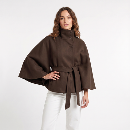 Women's Cape Winter Jacket Belted Wool-Look Funnel-Neck Cropped Edenforth