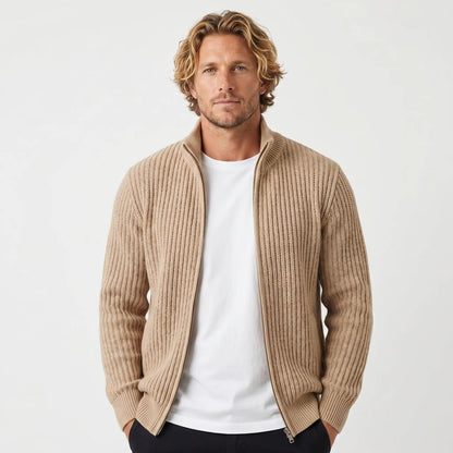 Men's Chunky Cardigan Ribbed Zip-Up Funnel-Neck Knit Winter Jacket Edenforth