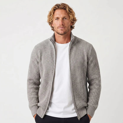Men's Chunky Cardigan Ribbed Zip-Up Funnel-Neck Knit Winter Jacket Edenforth