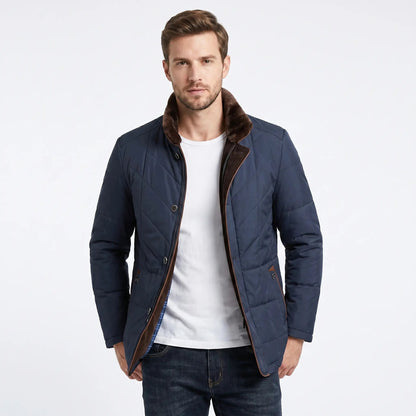 Men's Winter Coat Quilted Fur Collar Contrast Trim Button-Zip Edenforth