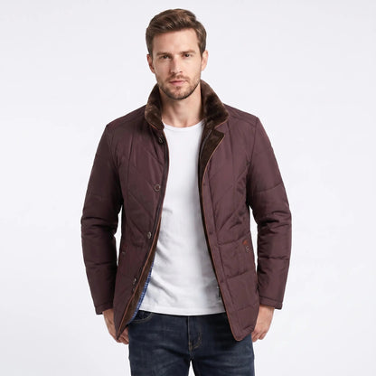 Men's Winter Coat Quilted Fur Collar Contrast Trim Button-Zip Edenforth