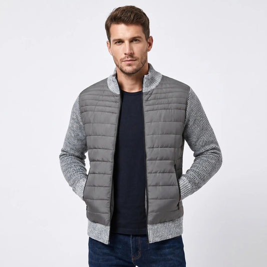 Men's Puffer Winter Jacket Quilted Body Contrast Knit Sleeve Zip-Up Edenforth