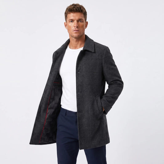Men's Winter Overcoat Glen Plaid Single-Breasted Mid-Length Wool-Look Edenforth