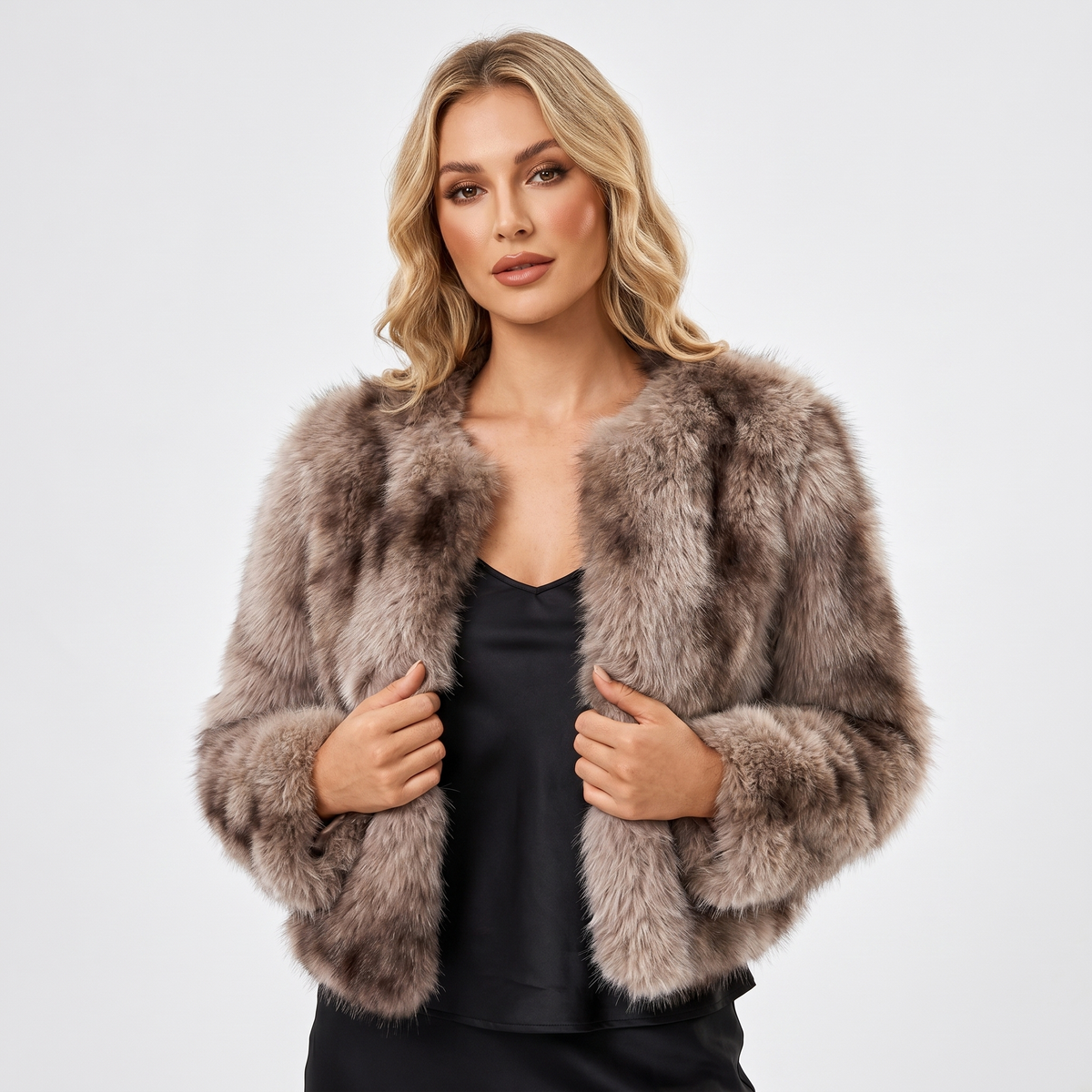 Women's Faux-Fur Winter Jacket Cropped Open-Front Evening Wear Edenforth