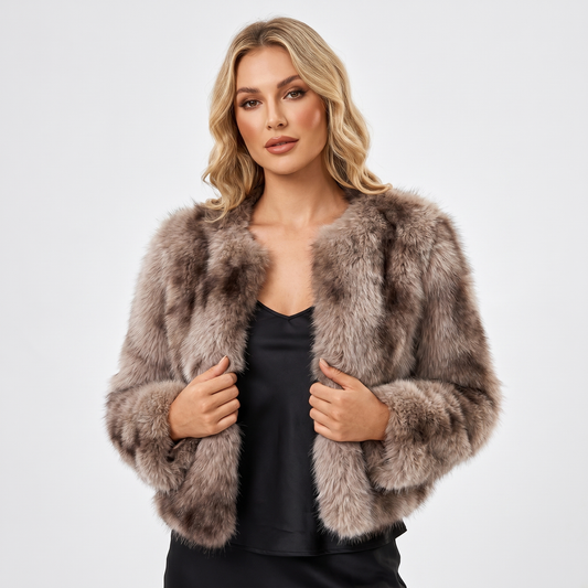 Women's Faux-Fur Winter Jacket Cropped Open-Front Evening Wear Edenforth