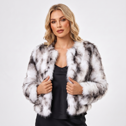 Women's Faux-Fur Winter Jacket Cropped Open-Front Evening Wear Edenforth