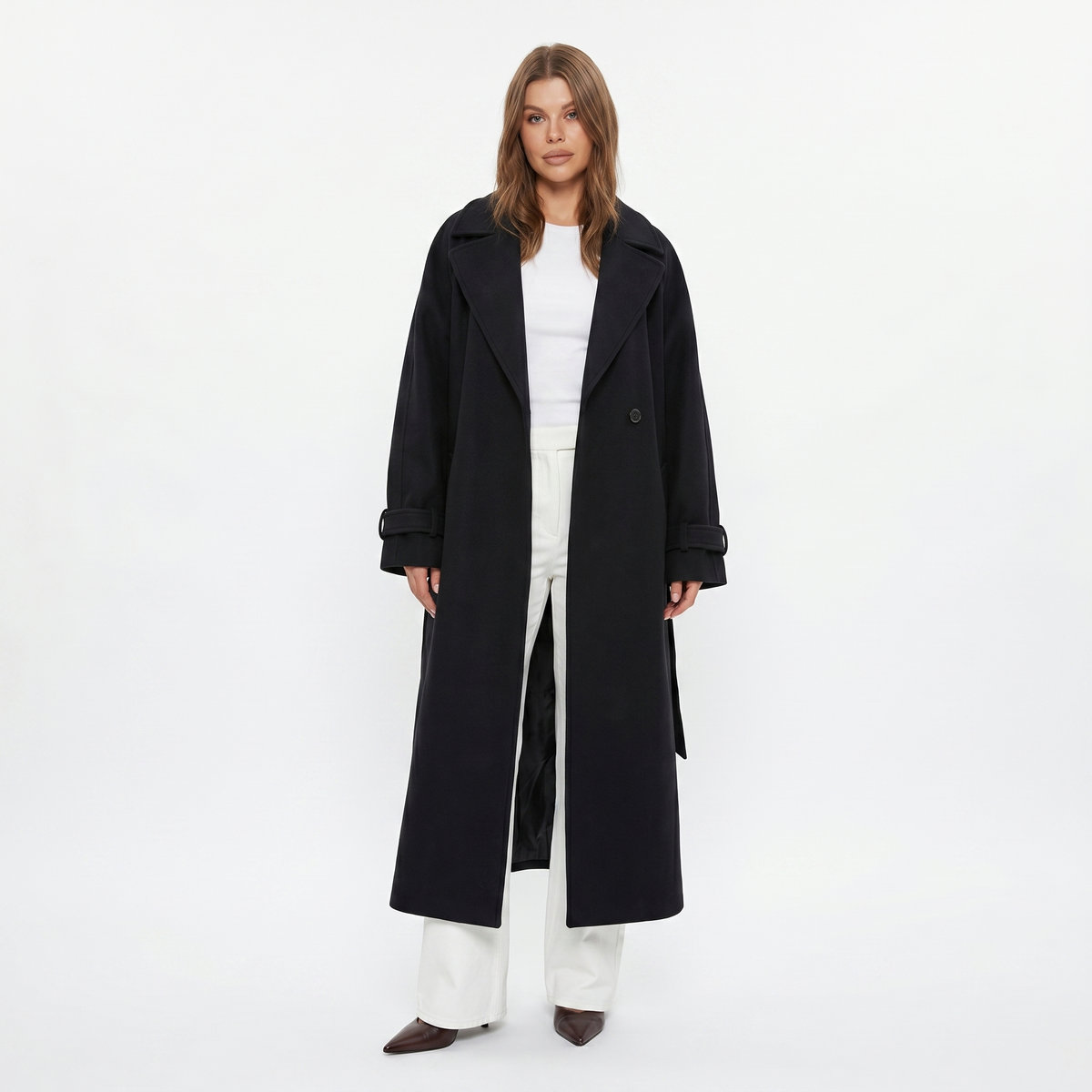 Women's Wool Long Winter Coat Oversized Maxi Notch Lapel Belted Edenforth