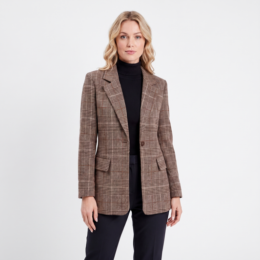 Women's Check Blazer Single-Button Longline Tailored Fit Edenforth