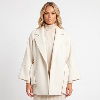 Women's Wool-Look Jacket Oversized Belted D-Ring Wide Sleeve Crop Edenforth