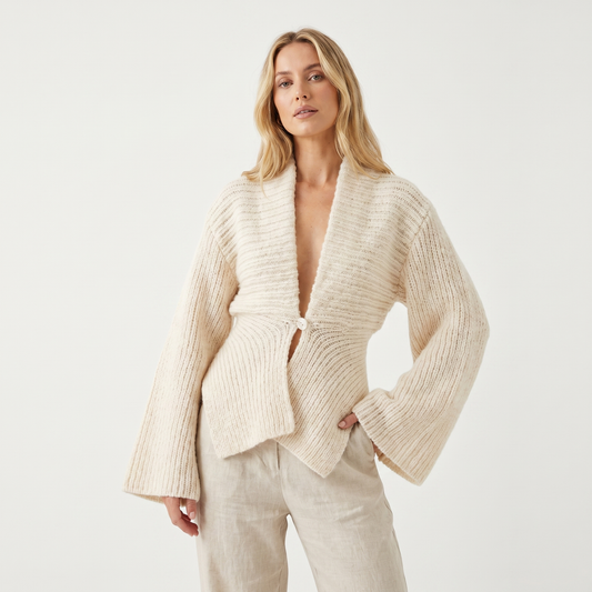 Women's Shawl Winter Cardigan Fluffy Knit Bell Sleeve Single Button Crop Edenforth