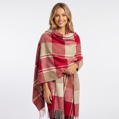 Women's Shawl Winter Scarf Oversized Check Blanket Fringe Wool-Look Edenforth