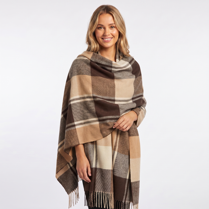 Women's Shawl Winter Scarf Oversized Check Blanket Fringe Wool-Look Edenforth