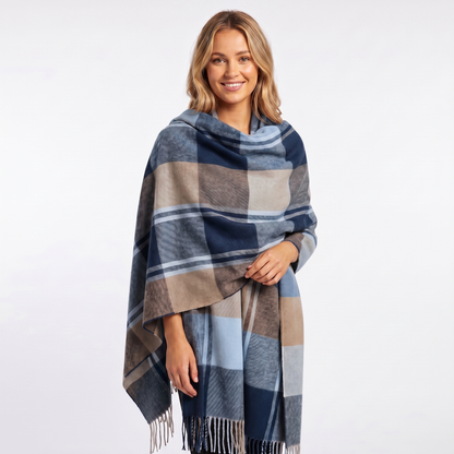 Women's Shawl Winter Scarf Oversized Check Blanket Fringe Wool-Look Edenforth