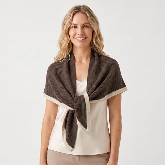 Women's Cashmere-Style Wrap Knit Shoulder Shawl Contrast Border Winter Edenforth